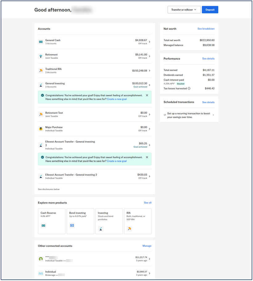 Betterment Interface Screenshot
