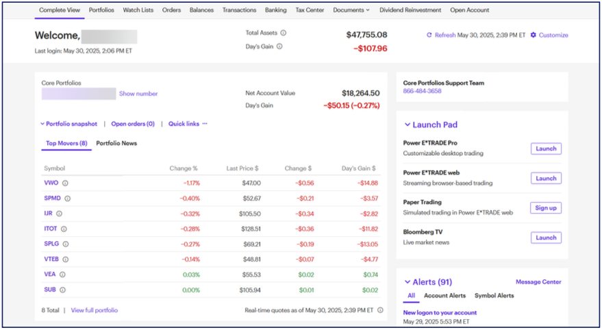 E*TRADE Interface Screenshot