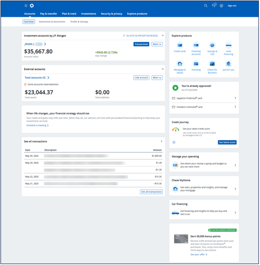 JPMorgan Interface Screenshot