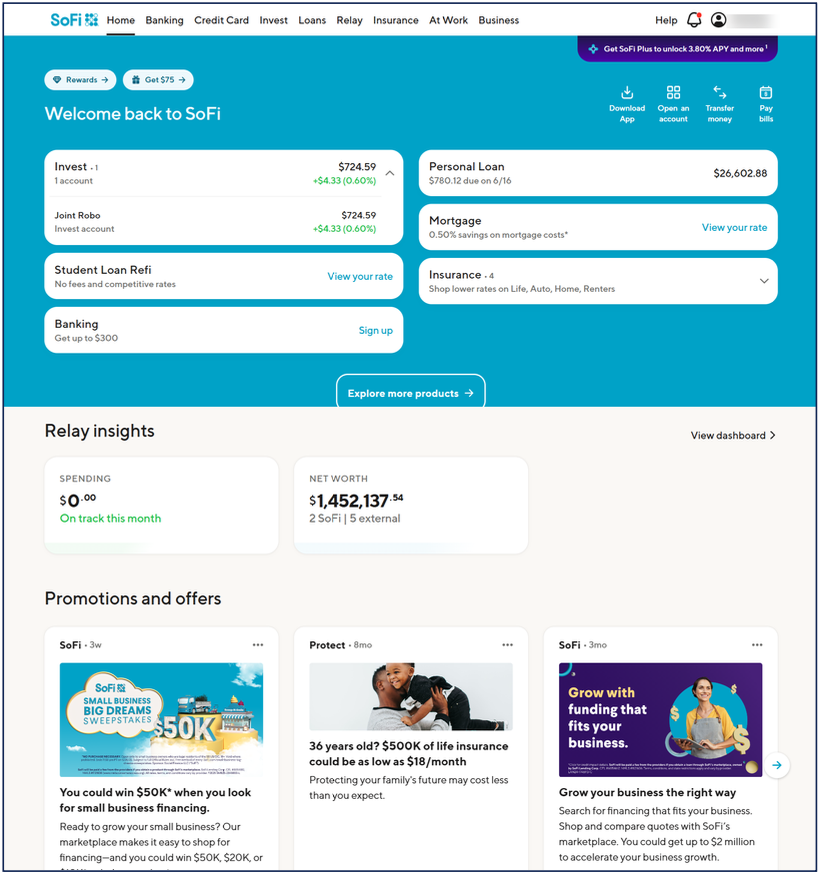 SoFi Interface Screenshot