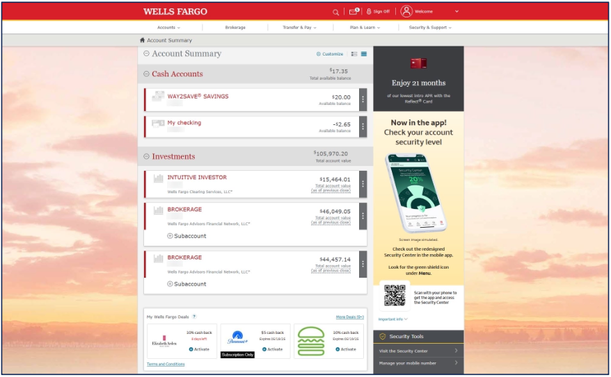 Wells Fargo Interface Screenshot